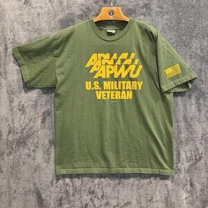 APWU U.S. Military Veteran Shirt Mens 2XL Green Graphic Tee Bayside Made USA